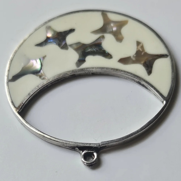 Vintage Alpaca Mexico Abalone Shell stars Silver Pendant - Picture 9 of 11